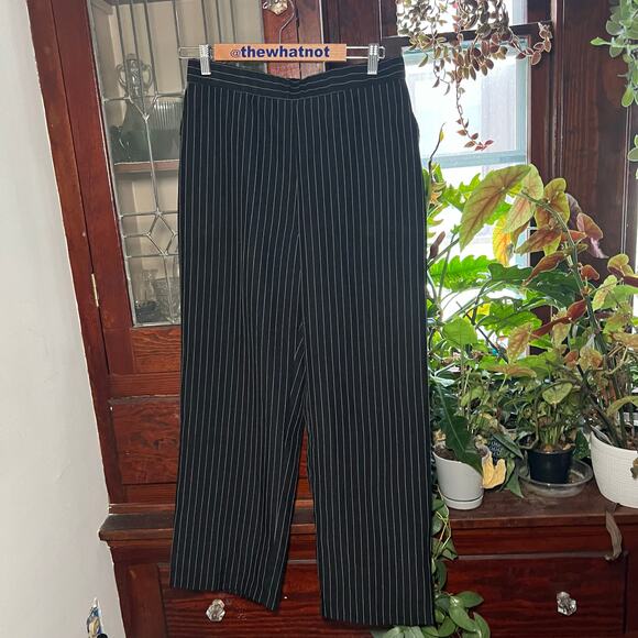 90s Y2K Vintage Roamans Black White Pinstripe Wide Leg Pants 10WP Soft Power - Picture 8 of 17